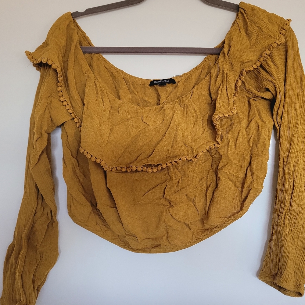 Mustard off the shoulder crop top